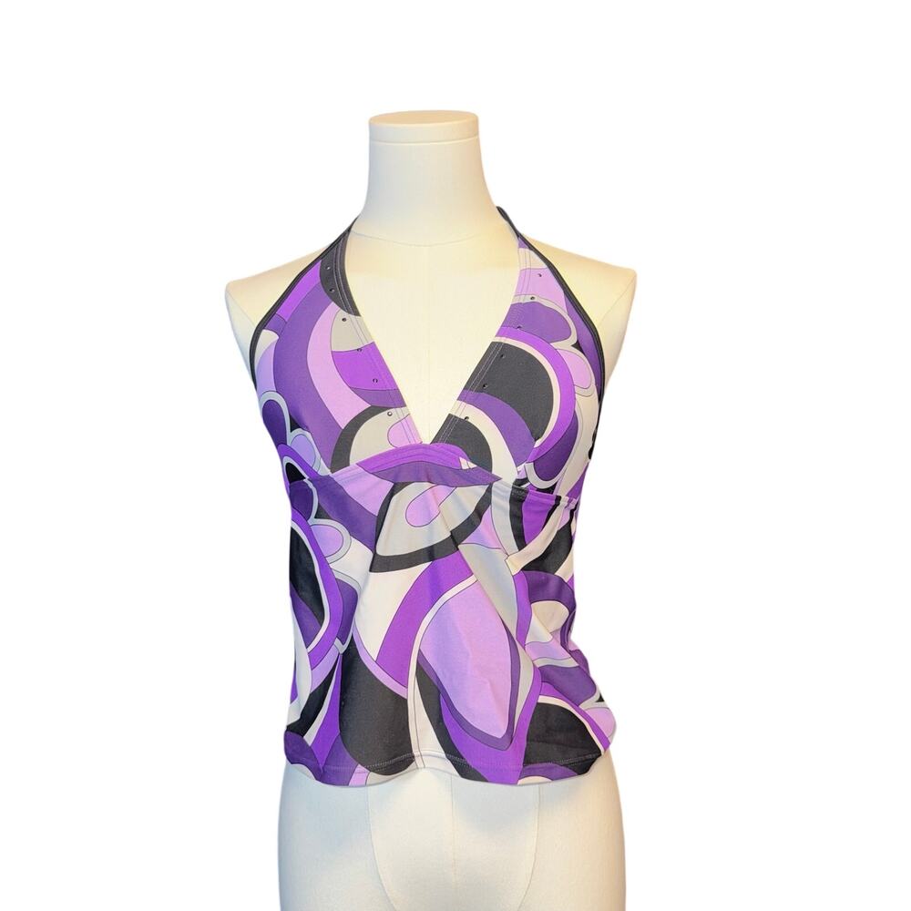Vintage Pucci Style Halter Top Womens 8 Purple Psychedelic Geometric Tank Cami